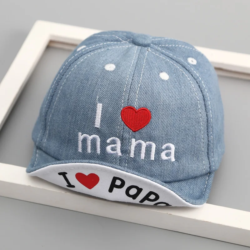 Spring Summer Baby Hat Baby Girls Boys Denim Baseball Cap 1 Years 2 Years Kids I Love Mama and Papa Flat Cap Children Sun Hat