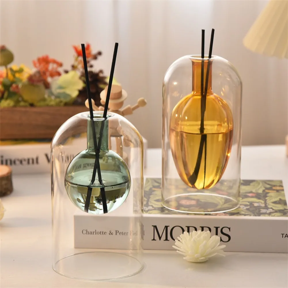 Double Layered Glass Aromatherapy Bottle Home Fragrance Essential Oil Container with Diffusers Sticks Modern Home Decorations