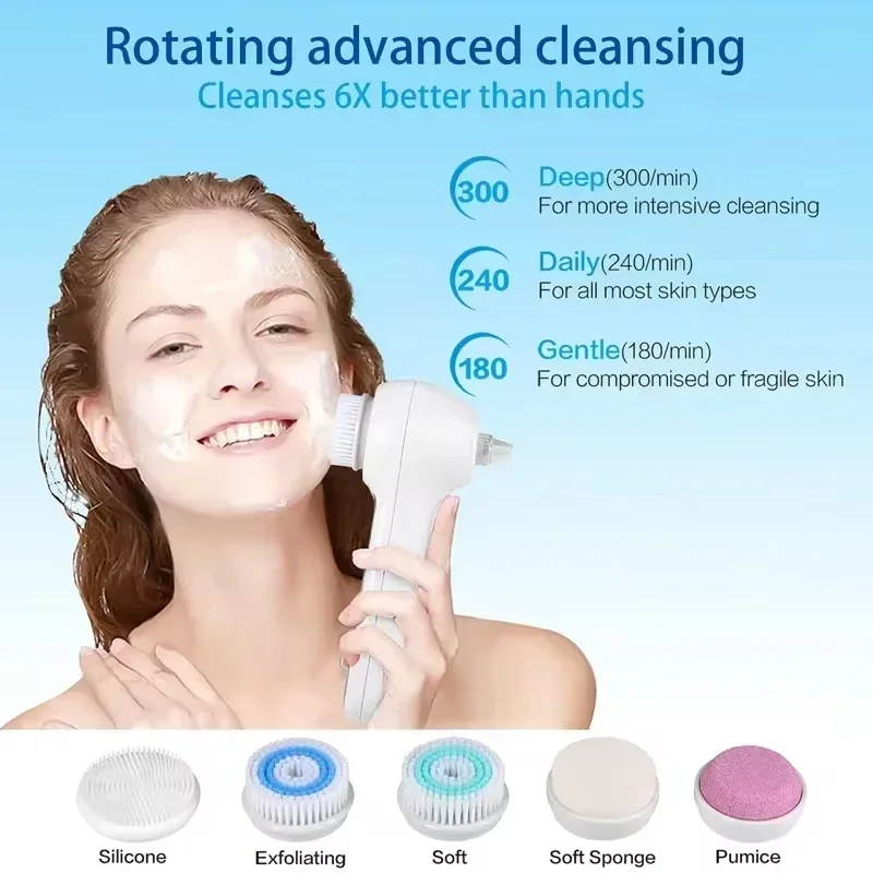 Nieuwe elektrische gezichtsscrubber exfoliator gezichtsreinigingsborstel met 5 opzetborstels voor exfoliërende masseren en diepe reiniging