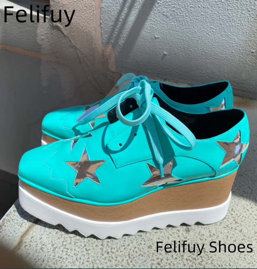 Women's Platform Stars Breathable Sneakers Womens Spring New Casual Wedge Casual Shoes Tennis Female Thick Woman Summer Trainers