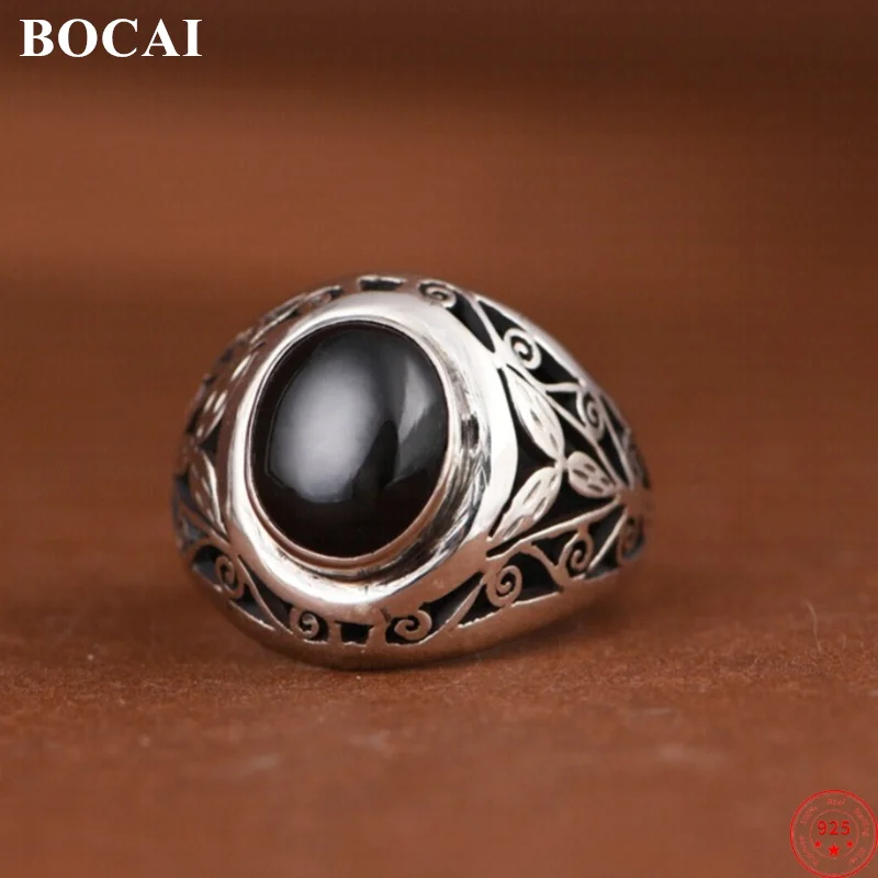 

BOCAI S925 кольца-подвески из стерлингового серебра для мужчин ретро вечный ротанговый узор инкрустированный звездным светом агат модные украшения ﻿ Опт