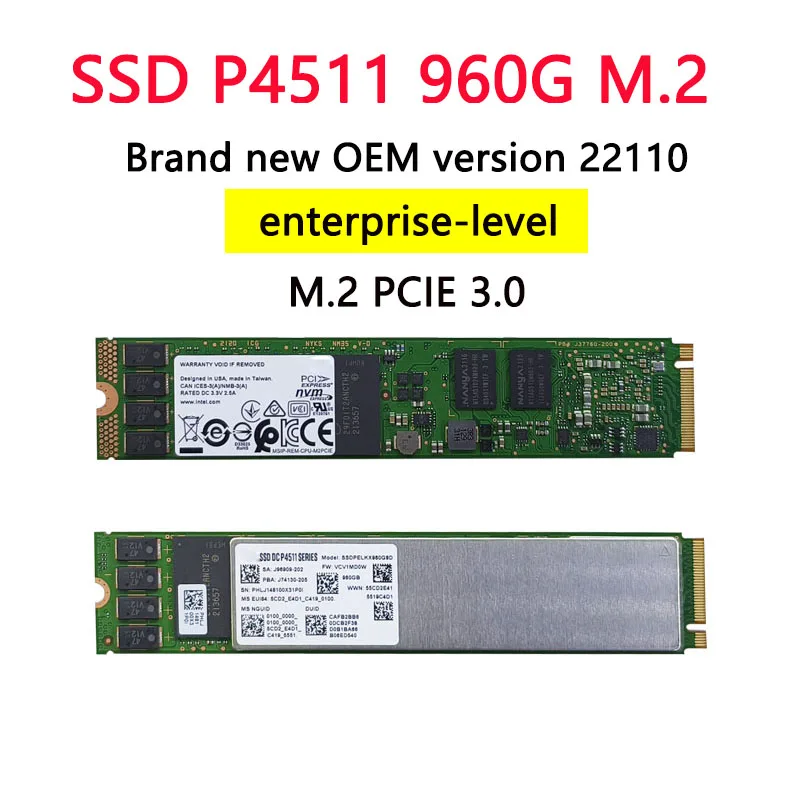 الأصلي P4511 960G العلامة التجارية الجديدة محاصر NVME 22110 M.2 محرك الحالة الصلبة على مستوى المؤسسة SSD لـ Intel