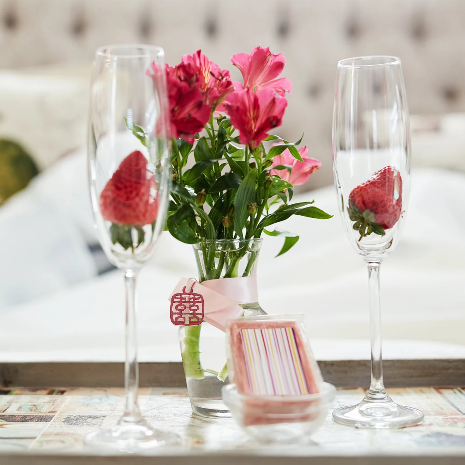 

60 Pcs Double Happiness Pendant Chinese Wedding Decoration Charm DIY Alloy Character Dress