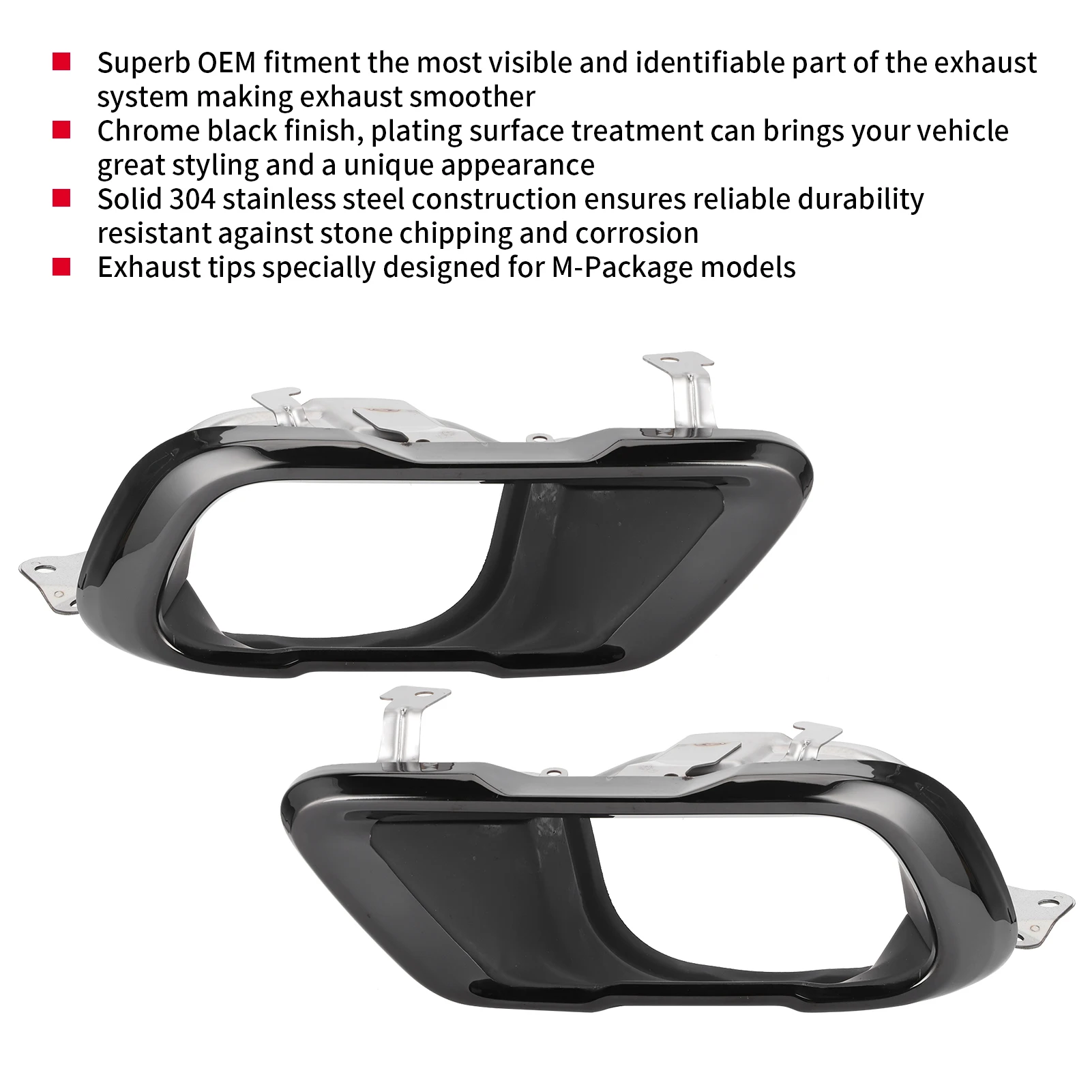 Coppia di punte del silenziatore di scarico Set di punte del silenziatore di scarico nero cromato Set di rivestimento del tubo terminale adatto per X5 G05 M Sport 2019+ Rivestimento del tubo di scarico