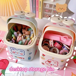 Cute Ins Desktop Flip Trash Can Organizer with Lid Large Capacity Garbage Can Creative Frog Storage Box Pen Holder