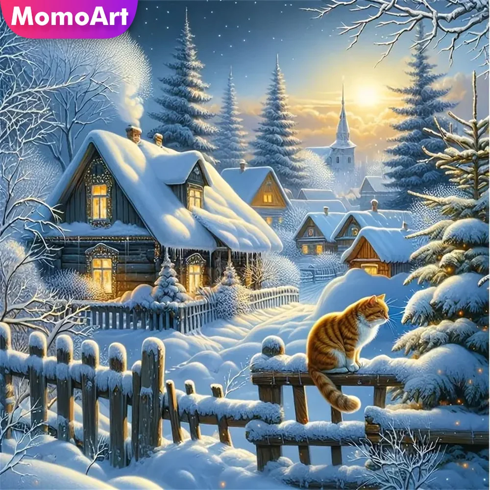 Momoart DIY Haus Diamant Stickerei Landschaft Winter Neue Ankunft Diamant Mosaik Katze Kreuz Stich Kits Malerei Urlaub Geschenke