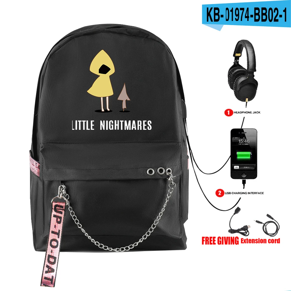 Classic Funny Little Nightmares 2 Student School Bags Unisex Print Oxford Waterproof Notebook Usb Rechargeable Travel Backpacks