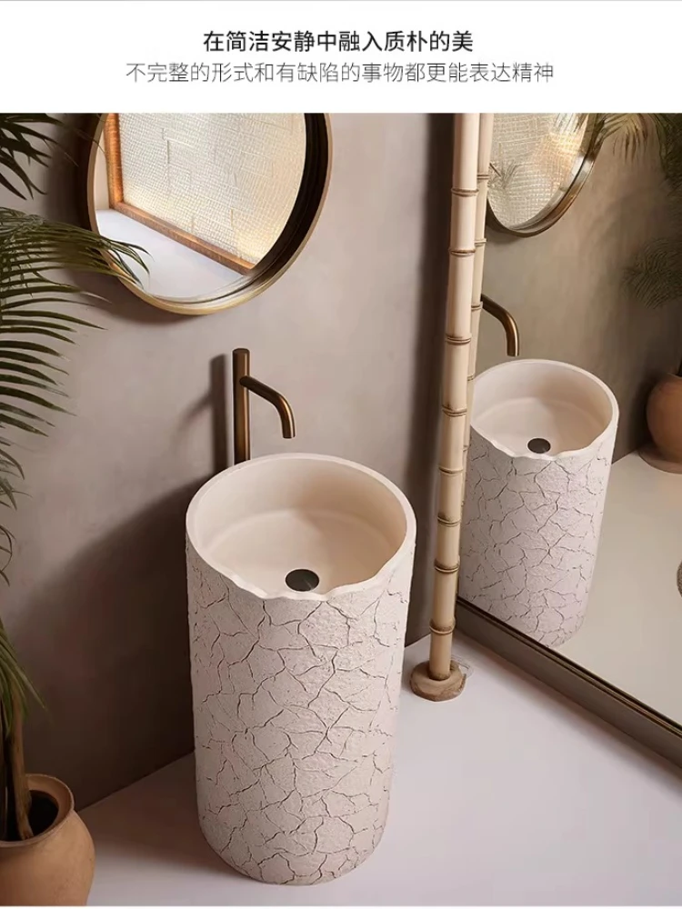 

Japanese wabi-sandy wind personalized wash basin integrated floor-to-ceiling creative art circular column basin