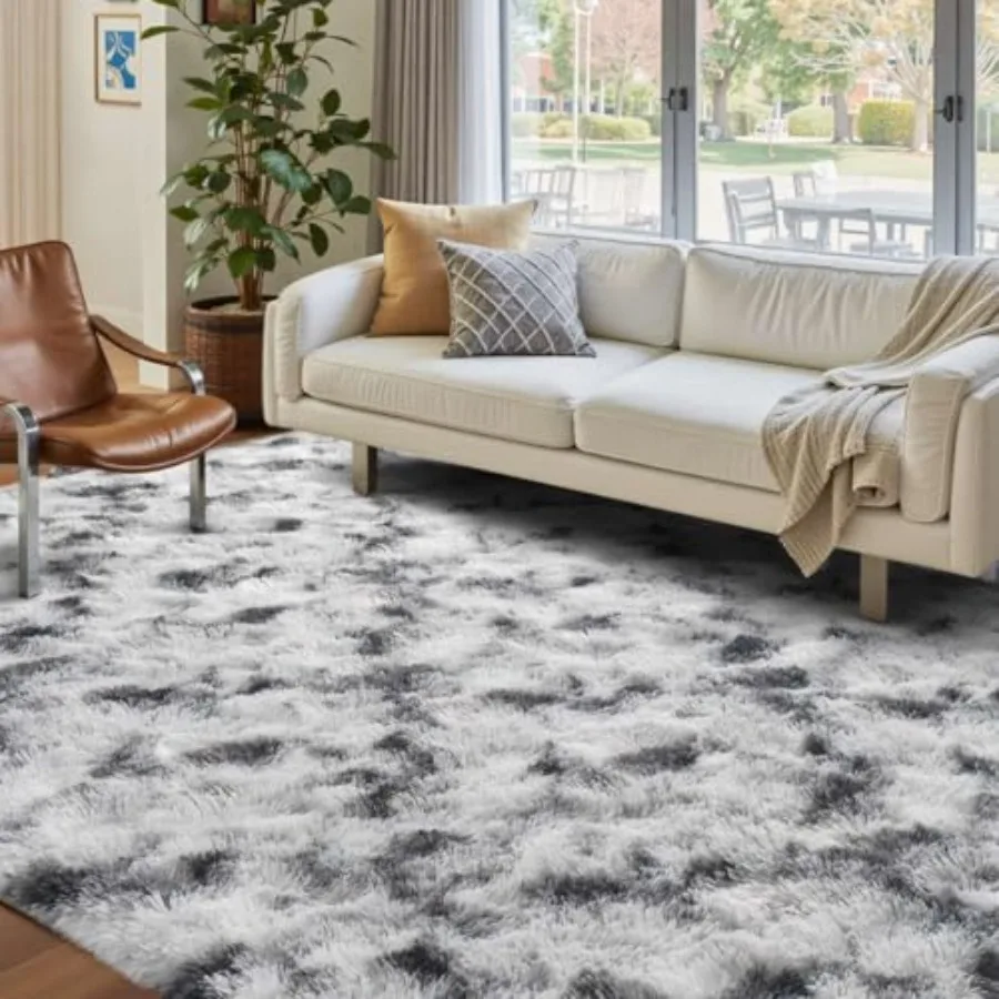 

4x6 Feet Fluffy Shaggy Black and White Area Rug for Bedroom Living Room Nursery Room Dorm Room Indoor Plush Floor Carpet with N