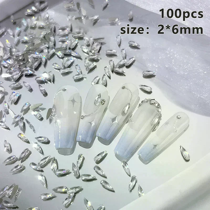 100pcs Ultra-Shiny Horse Eye Zircon Nail Art Rhinestones Clear Waterdrop Shaped Mini Flatback Stones 3D Gems Nail Decora
