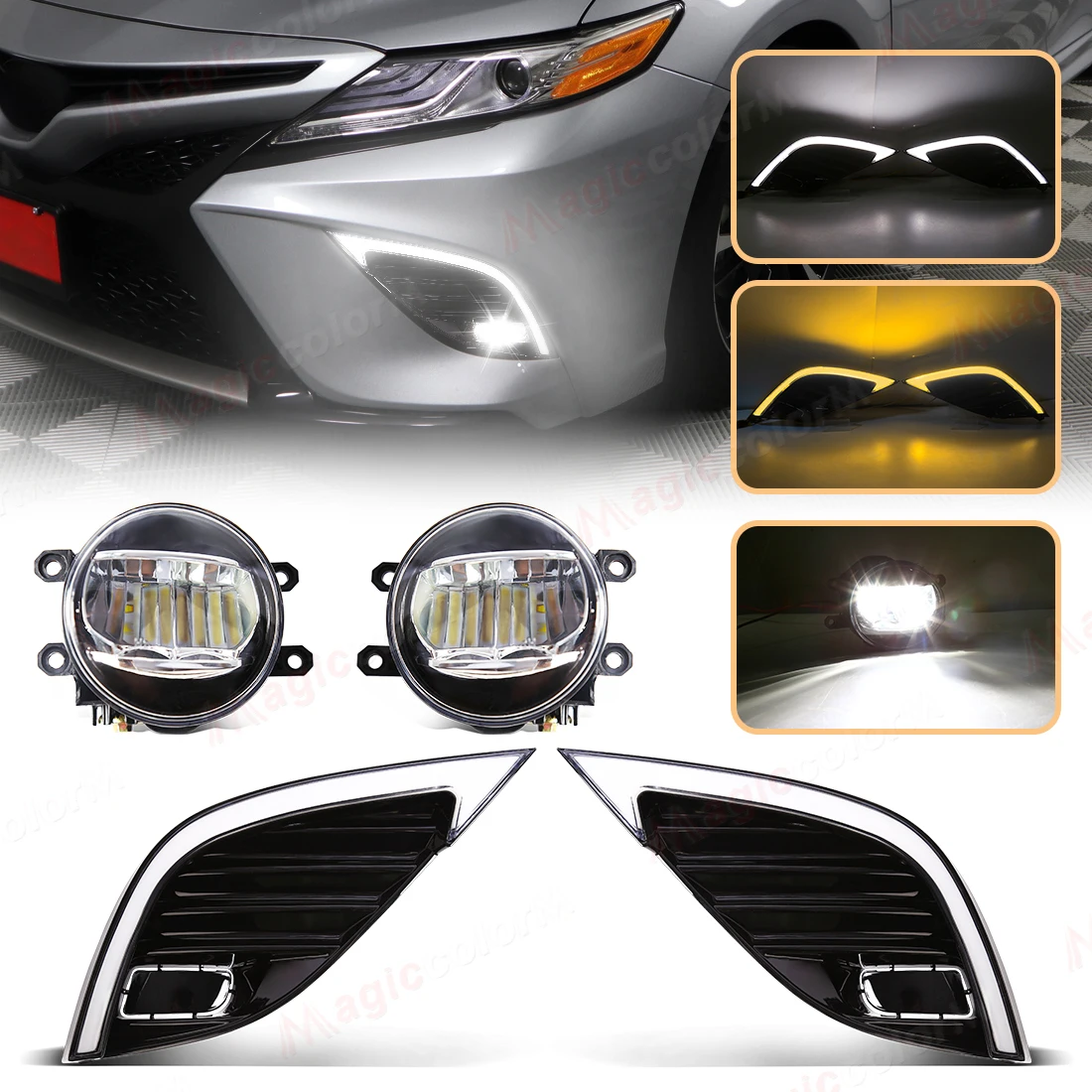 DRL dla Toyota Camry SE XSE 2018 2019 2020 Światła przeciwmgielne LED do jazdy dziennej Żółte dynamiczne reflektory kierunkowskazów z przewodem