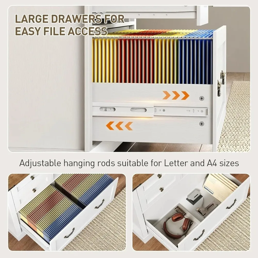 Farmhouse File Cabinet for Home Office, Lateral Filing Cabinet with 3 Drawers & Folder Organizer, Office Storage Cabinet for A4