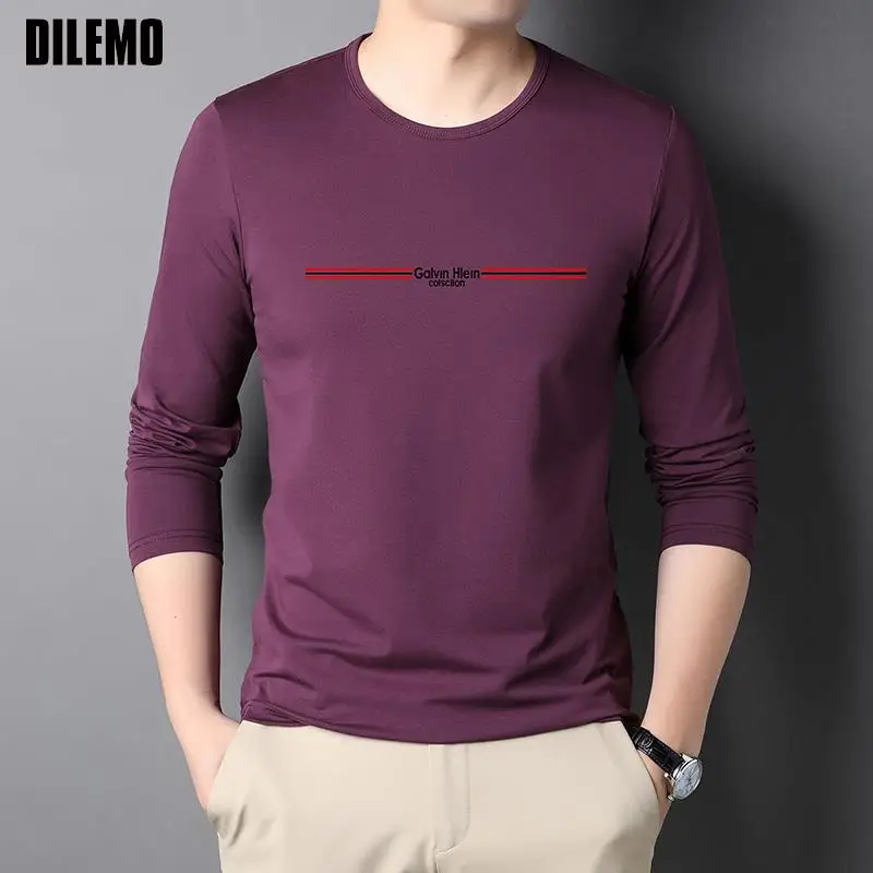 

95% Cotton Top Quality Designer New Brand Logo soft Mens t Shirts Fashion 2025 Trending Long Sleeve Tops Casual Men Clothes