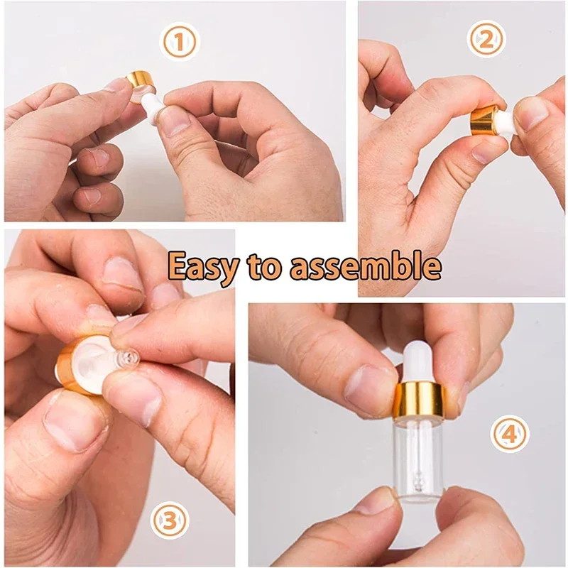 10Pcs 1ml-5ml Amber/Clear Mini Glass Dropper Bottles Refillable Sample Vial Small Essential Oil Bottle Perfume Liquid Containers