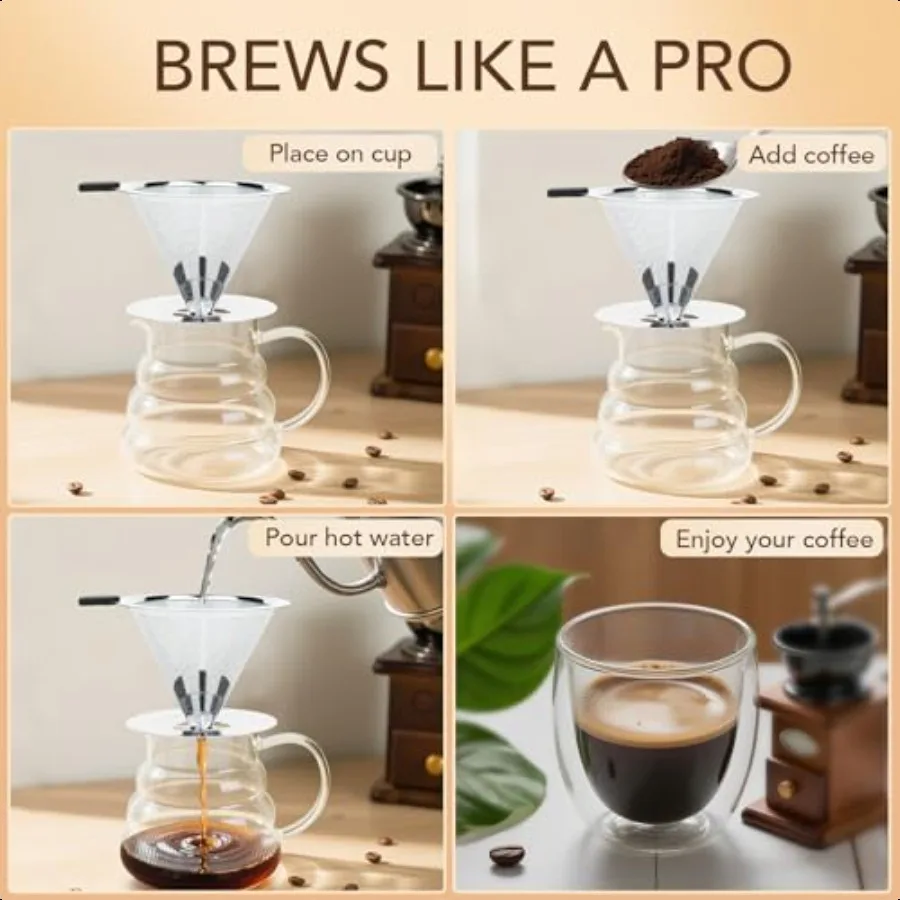 Premium Pour Over Coffee Dripper with Reusable Stainl Steel Filter Portable Easy Clean Coffee Maker for Single Cup Brewing Idea