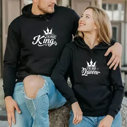 Matching Couples Sweatshirt I’m Her King I’m His Queen Graphic Women Sweater Long Sleeve Print Matching Outfit for Couples Hoody