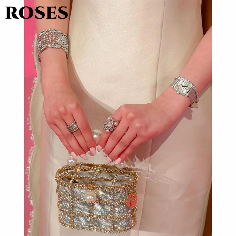 ROSES – robe de bal élégante, blanc cassé, col licou, robes de soirée brodées de cristaux, dos ouvert, Cape, personnalisées