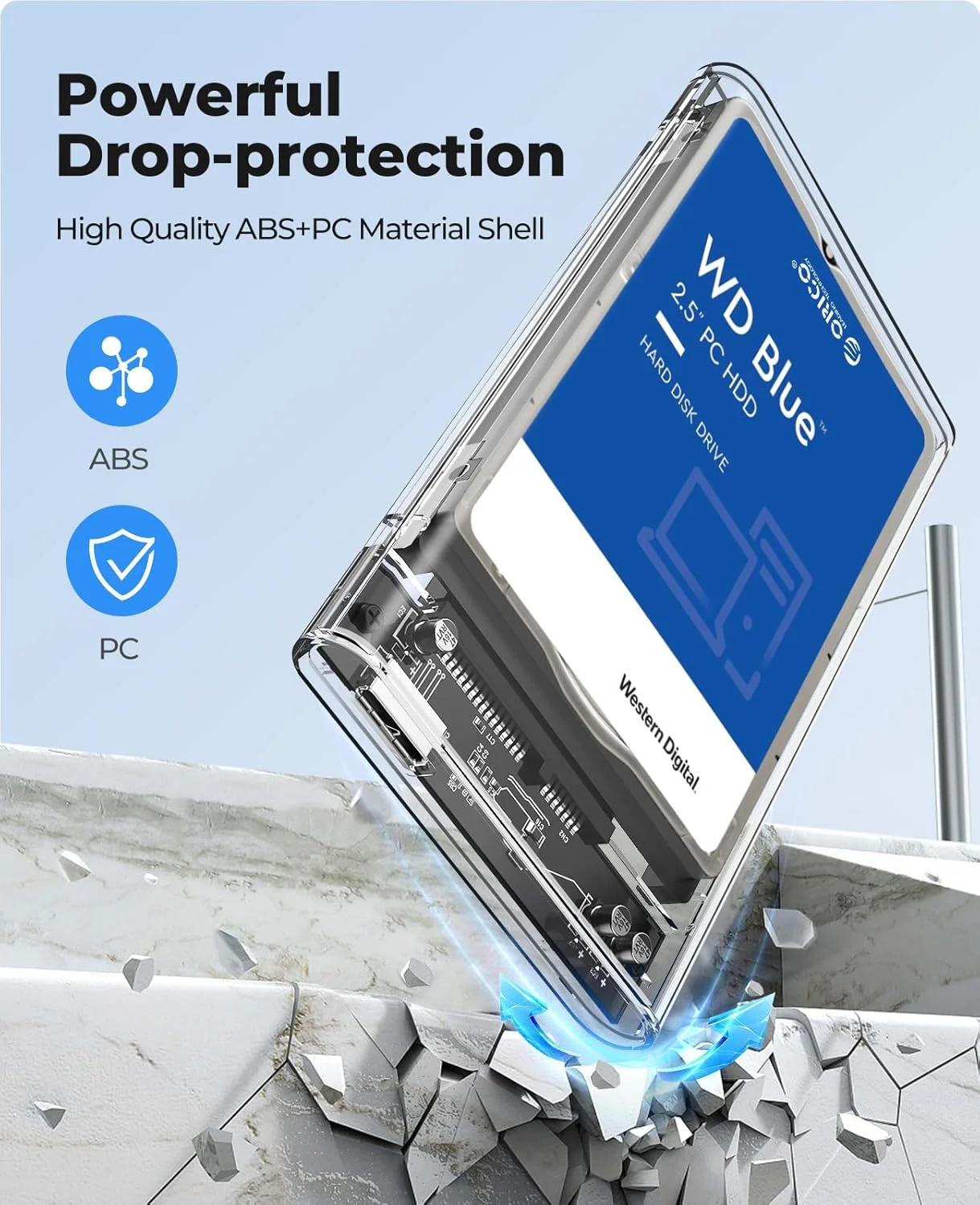 ORICO 2.5'' External Hard Drive Enclosure USB 3.0 to SATA III Tool-Free Clear Hard Disk Case for 2.5 inch 7mm 9.5mm SATA HDD SSD