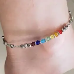 Chakra Gemstone & Lotus Charm Anklet - 7 Chakra Ankle Bracelet - Yoga Ankle