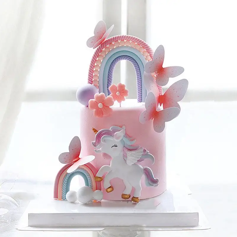 Regenbogen Einhorn Kuchen Topper Geburtstag Party Dekor Mädchen 1. Geburtstag Kuchen Dekor Baby Dusche Schmetterling Regenbogen Einhorn Party Backen