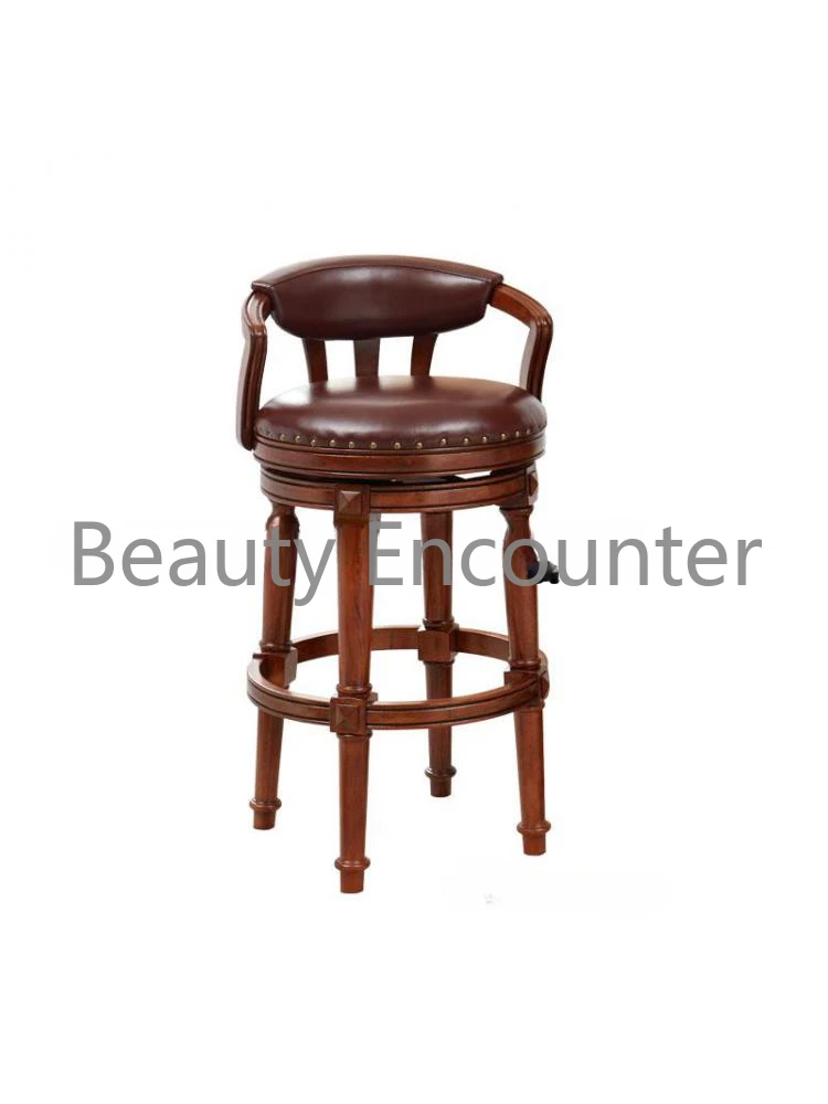 Nordic Solid Wood Bar Chair Household High Stool Modern Light Luxury American Style Rotary Retro Bar Stool Demolition Promotion