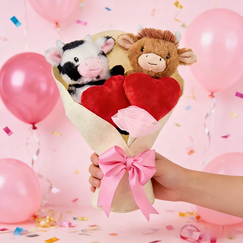 Valentine's Day Adorable Plush Toys Cute Stuffed Doll Bouquet Sweet Festival Gift Desktop Ornament Birthday Gift for Girlfriend