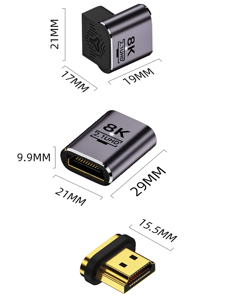 UP/Down/Straight/Left/Right Angled Male to Female HDMI 2.1 Adapter with Magnetic 8K@60Hz/4K@120Hz for Display HDTV Laptop TV LCD
