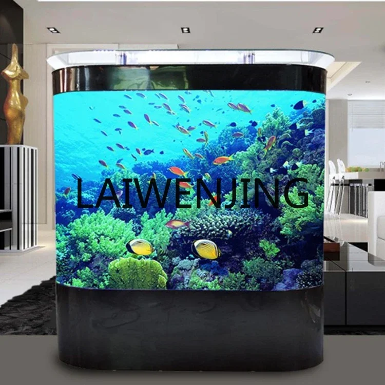 Aquarium living room glass water-free ecological landscaping large bottom filter goldfish turtle tank