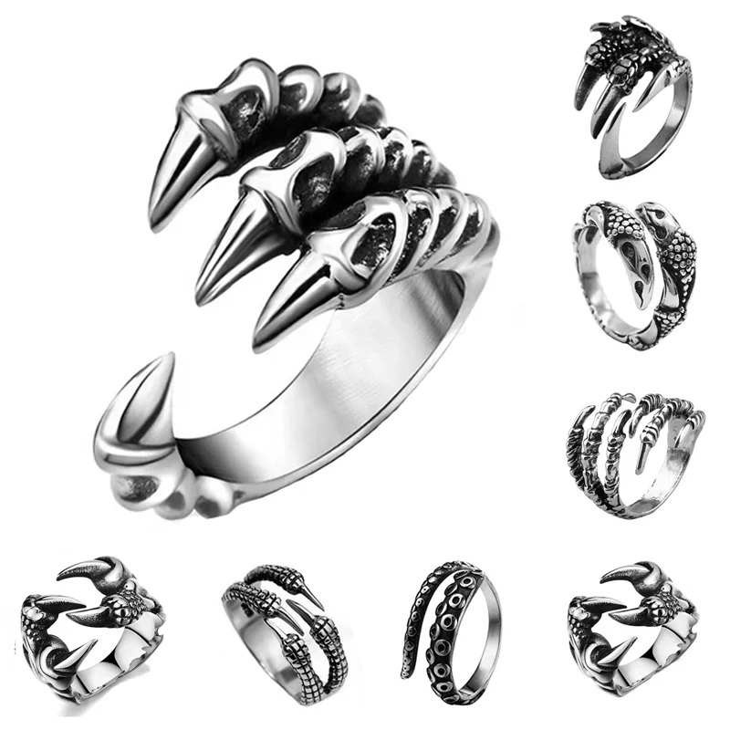 Retro Punk Opening Resizable Dragon Claw Rings Steampunk Hip Hop Personality Finger Jewelry Men Women Alloy Rings