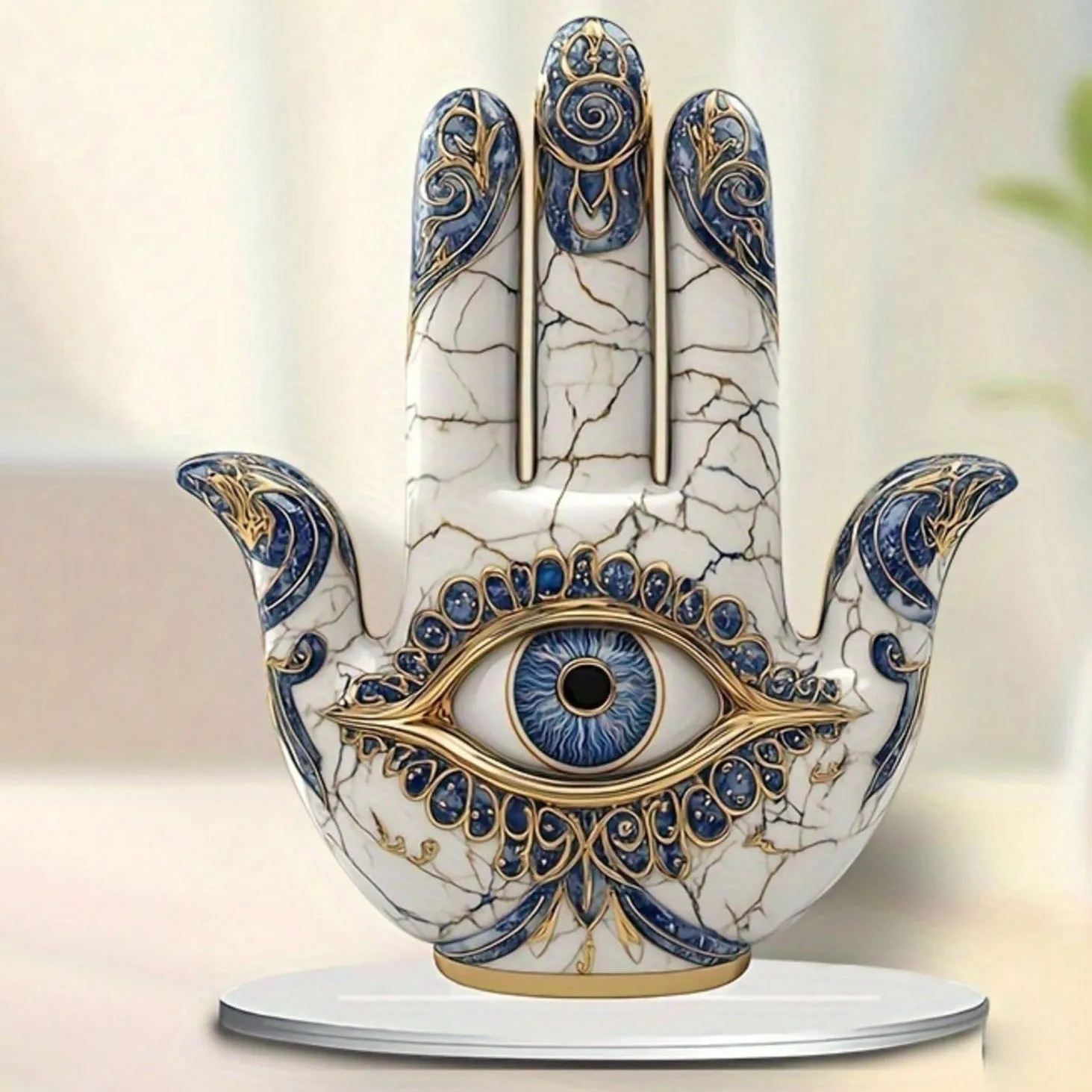 1 Elegant Eye-Shaped Decor With Blue And Gold Pattern Design - Symbolizing Protection And Vision, Suitable As Home Gift,2D Flat view 3