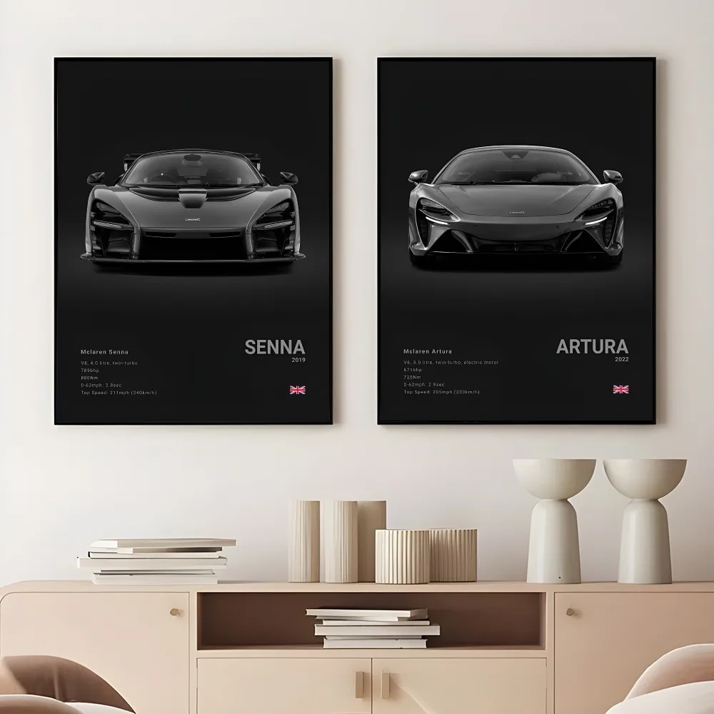 Black M-McLaren Supercar SENNA P1 765LT F1 Poster Sticky Wall Art Printing Waterproof Home Living Bed Room Bar Aesthetic Decor