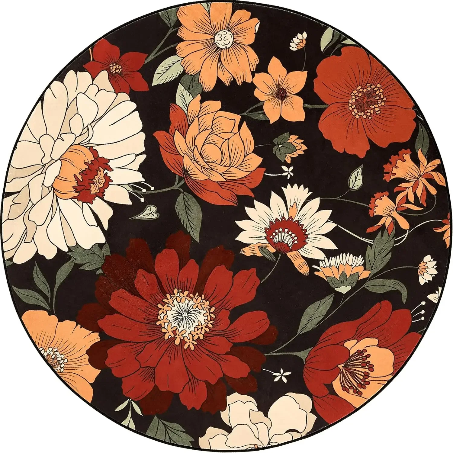 

Chinese Style Floral Round Rug – Anti-Slip Winter Warm Mat for Living Room, Bedroom & Home Decor