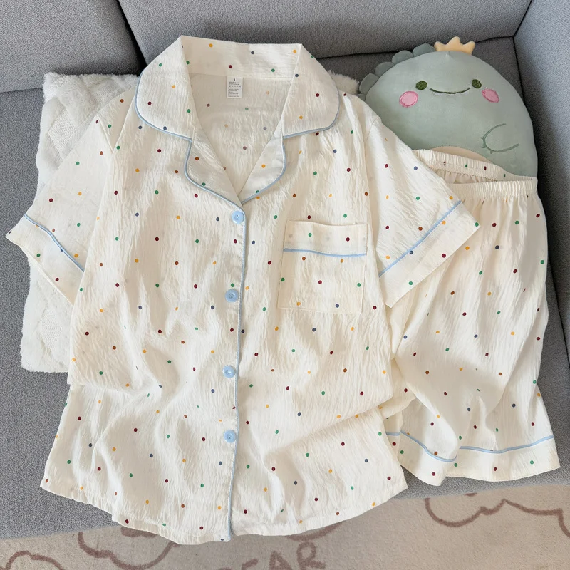 

2Summer short-sleeve pajama set for women, comfortable and trendy, shorts suitable for wearing outside, home wear s