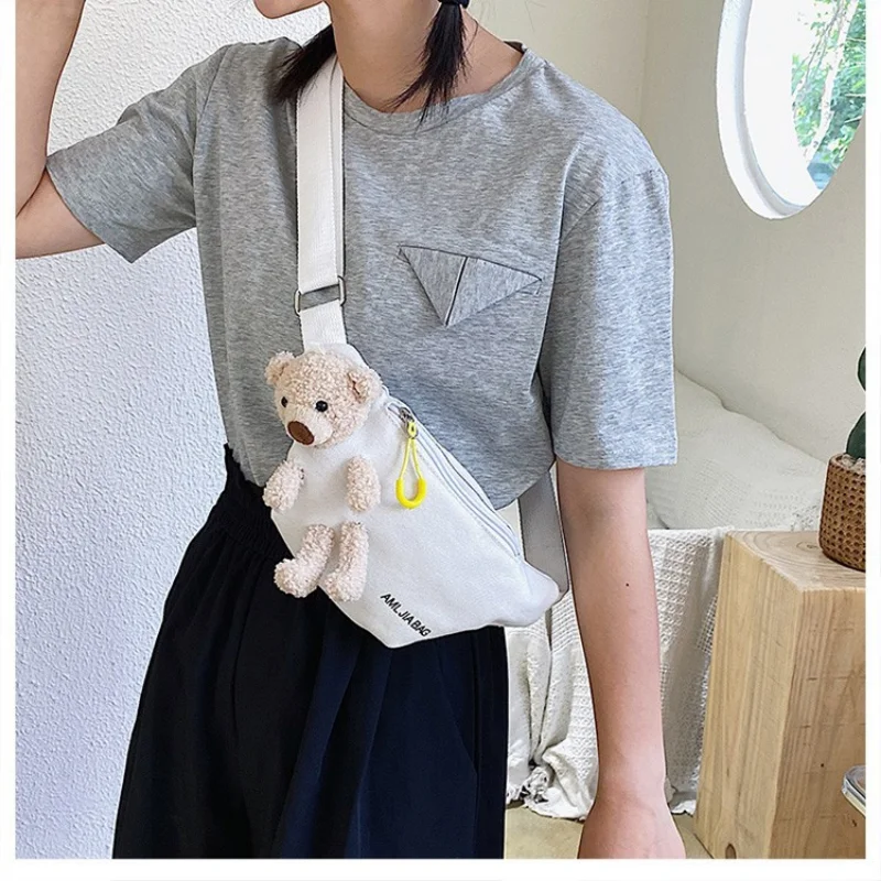 Women\'s New Fashion Canvas Waist Bags Letter Bear Large Capacity Designer Crossbody Belt Bags Banana Hip Money Pouch Chest Bags