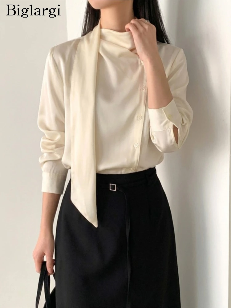 

Spring Elegant Shirt Women New Fashion Long Sleeve Office Blouse Ladies Shirts Tops Half High Collar Korean Style Woman Shirt