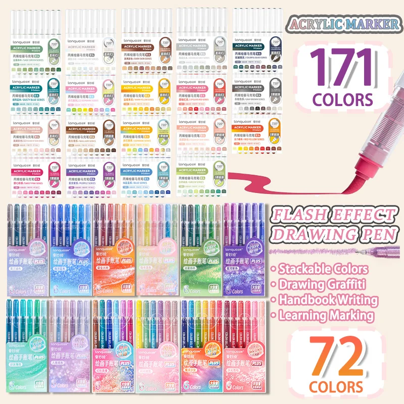 

Languo 243 Colors Marker Pens,Drawing Pen Set,171 Colors Acrylic Marker Pens,72 Colors Flash Effect Painting Pens,Graffiti Paint