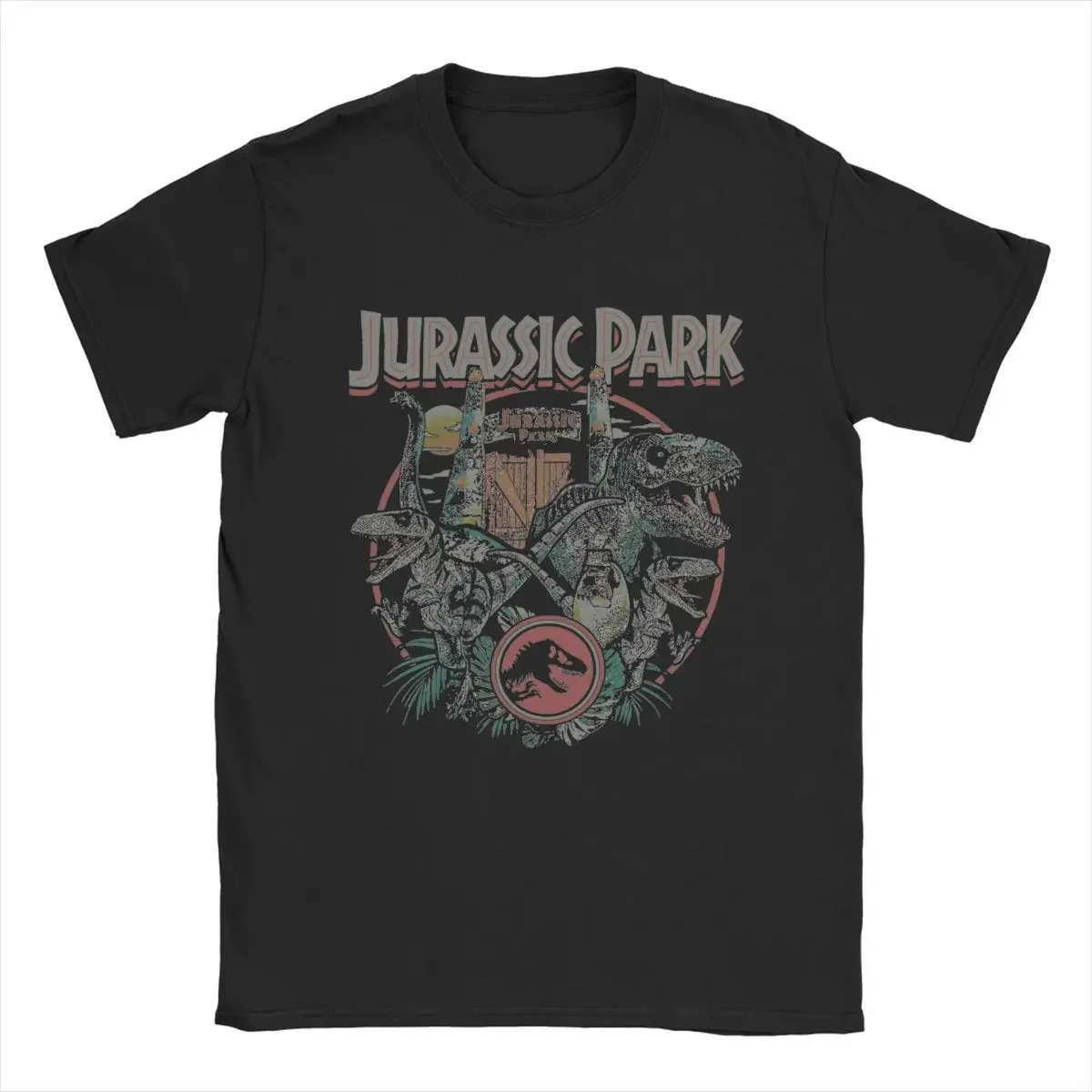 100% Cotton Printing Tops Jurassics Parks Dinosaur Attack Isla Nublar Circle Men T Shirts Unique Tee Shirt Short Sleeve T-Shirt