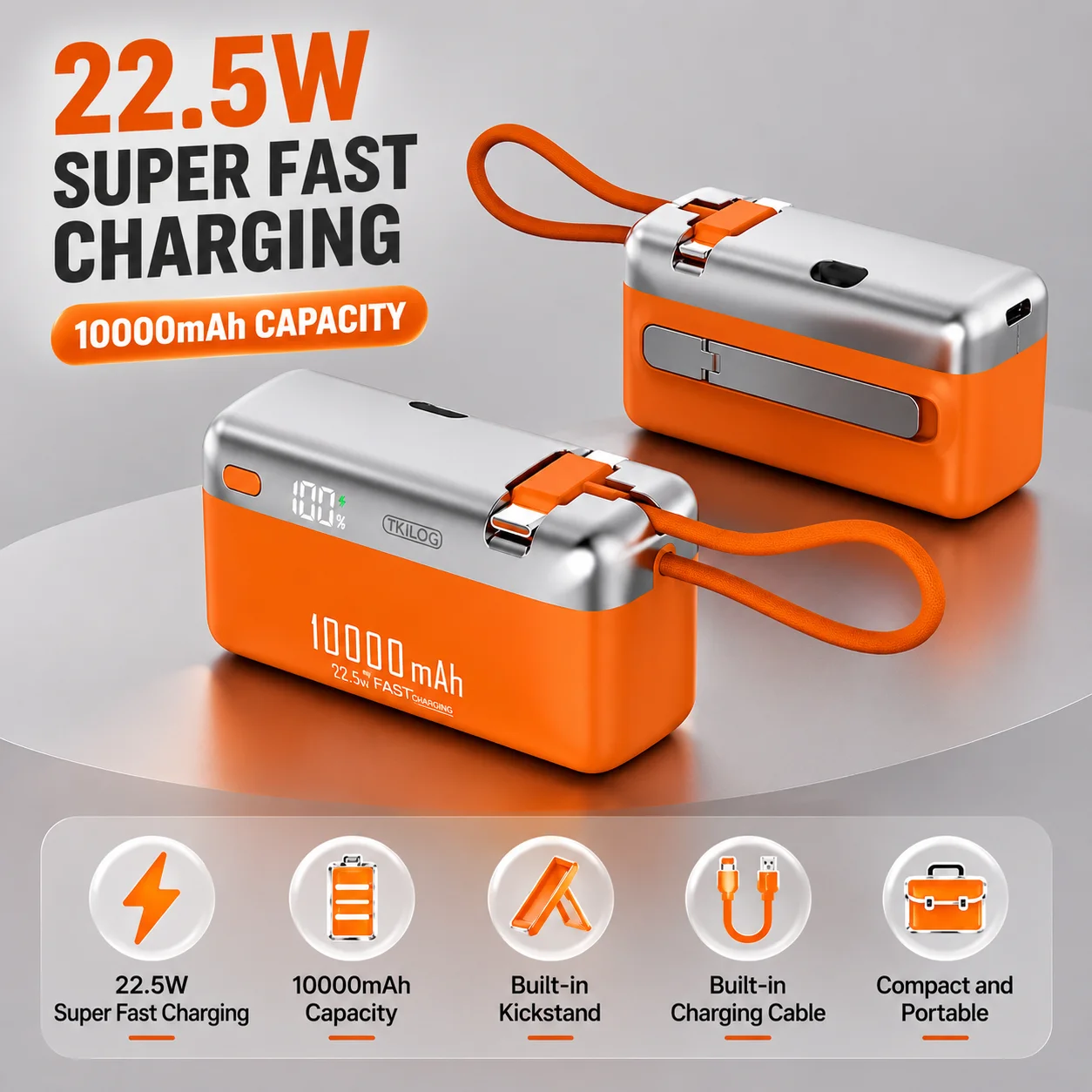 Power Bank 22.5W 10000mAh Mini Portable Fast charging Digital Display Capsule Mobile Power Bank for iPhone and Android phones