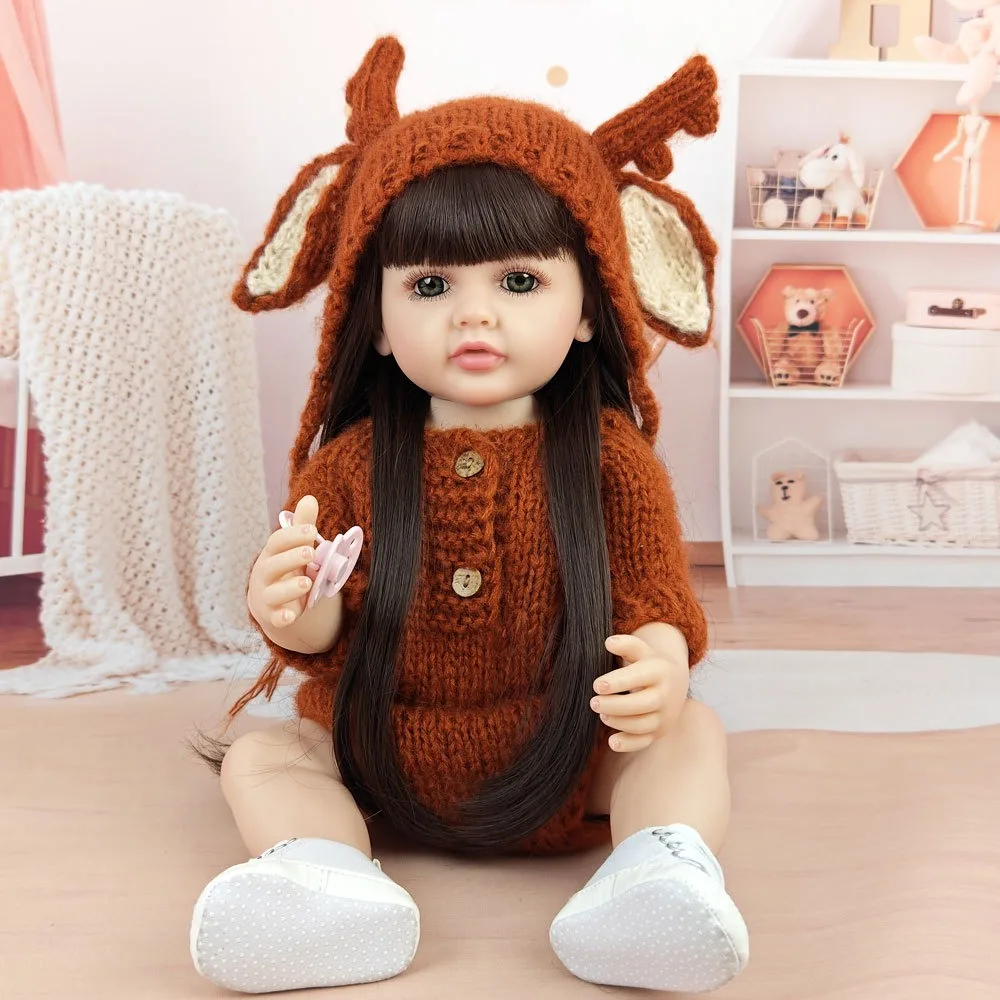

22inch 55cm Full Vinyl Body Cute Lifelike Girl Children's Companion Simulation Toy Dress Up Game Reborn Doll Children's Day Gift
