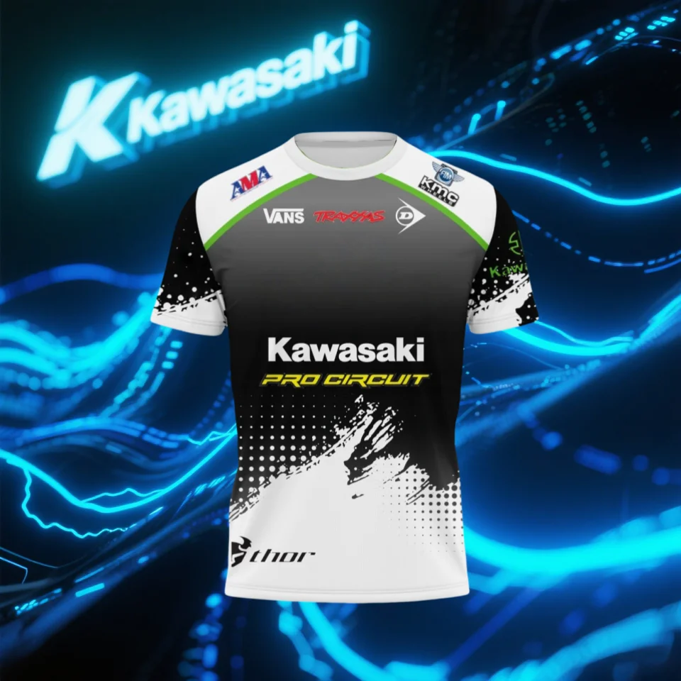 

Футболка Kawasaki, футболка для верховой езды, солнцезащитный крем, быстросохнущая, впитывающая пот, футболка с 3d принтом, летняя футболка, мужская мотоциклетная футболка