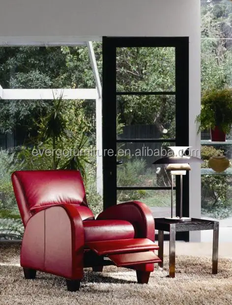 European Style Elegant red Leather furniture Coffee Shop Manual Push Back Reclining Single Seat Arm Chair