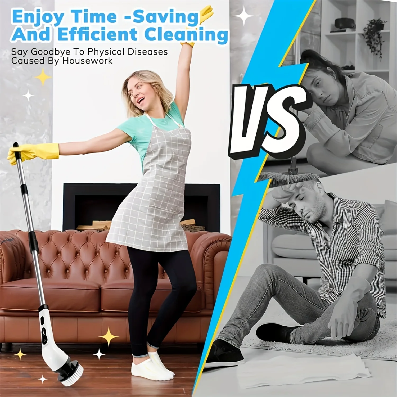 コードレス スピン スクラバー パワー ブラシ、延長ハンドルとデュアル スピード付き - シャワーとバスルームの掃除ツール、6 つの交換可能なツール付き