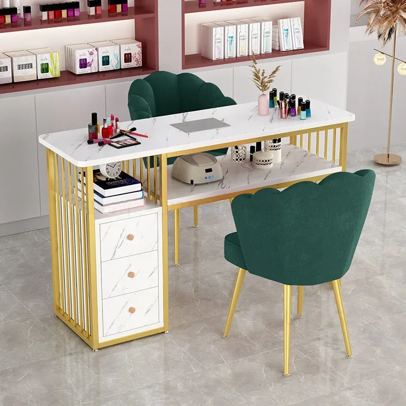 

Beauty Salon Professional Manicure Table Light Luxury Nail Table and Chair Set with Built-in Vacuum Cleaner Home Makeup Tables