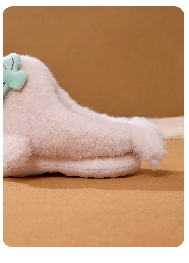 Neue Niedliche Plüsch-Delfin-Hausschuhe für Damen mit Muschel-Applikation, Gemütliche Offene Rückseite, Flauschige Indoor-Schuhe, Warme Winter-Hausschuhe für Frauen – Detail 7