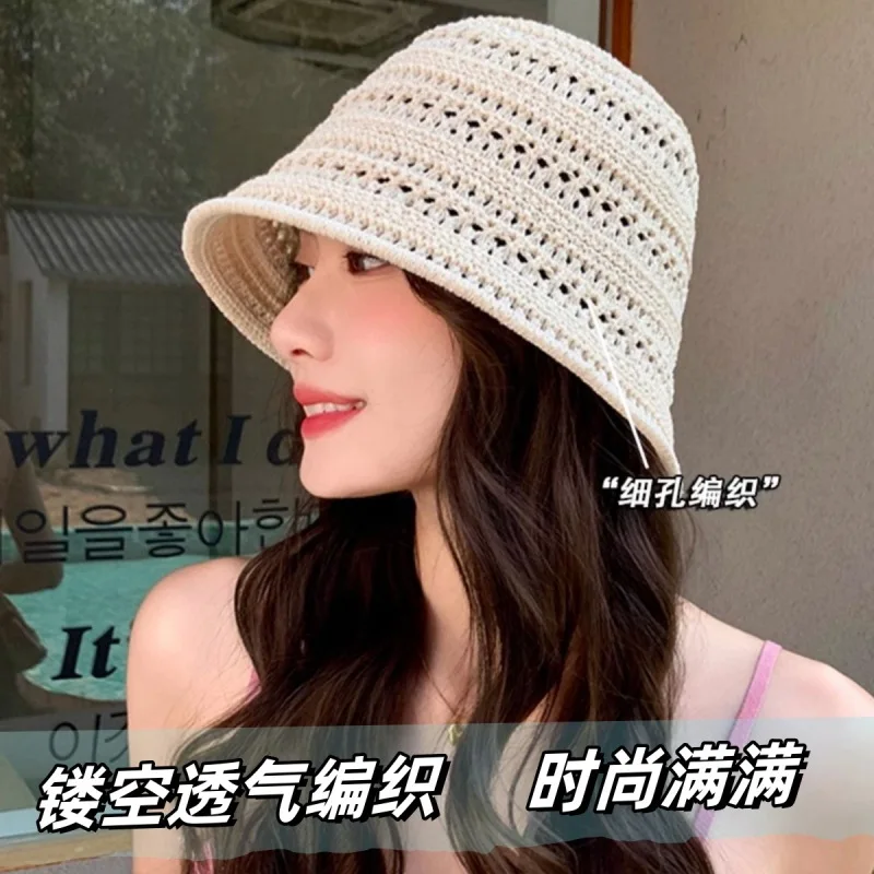 

Summer Hollow Mesh Knitted Women's Fisherman Hat with Good Airflow Sun Protection and UV Resistance Versatile Bucket Hat
