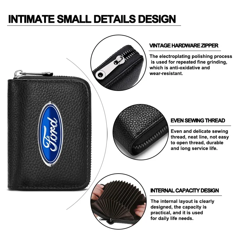 Leather Car Driver License Credit Card Holder Case Wallet Car Accessories For Ford Mondeo Fiesta ecosport Mustang Focus 2 3 4