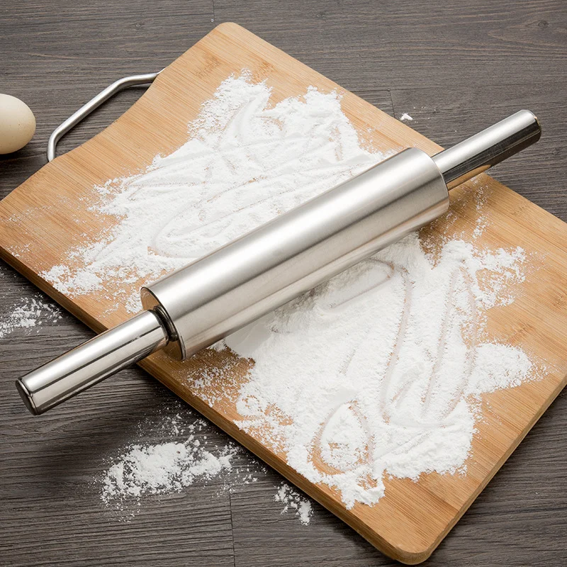 Stainless Steel Rolling Pin Handle Pastry Dough Flour Roller Kitchen Cooking Baking Tool For Pasta Cookie Dough