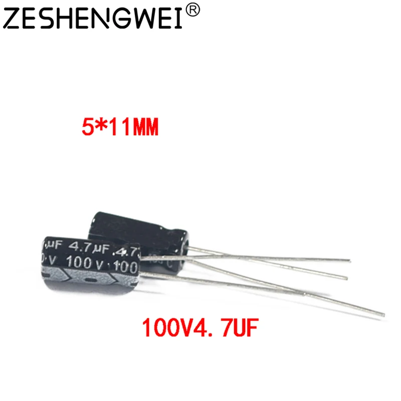 Condensador electrolítico de aluminio Radial 4,7 uF 100V 4.7MFD 100V 5*11mm, 30 piezas, 4,7 uf, 100v