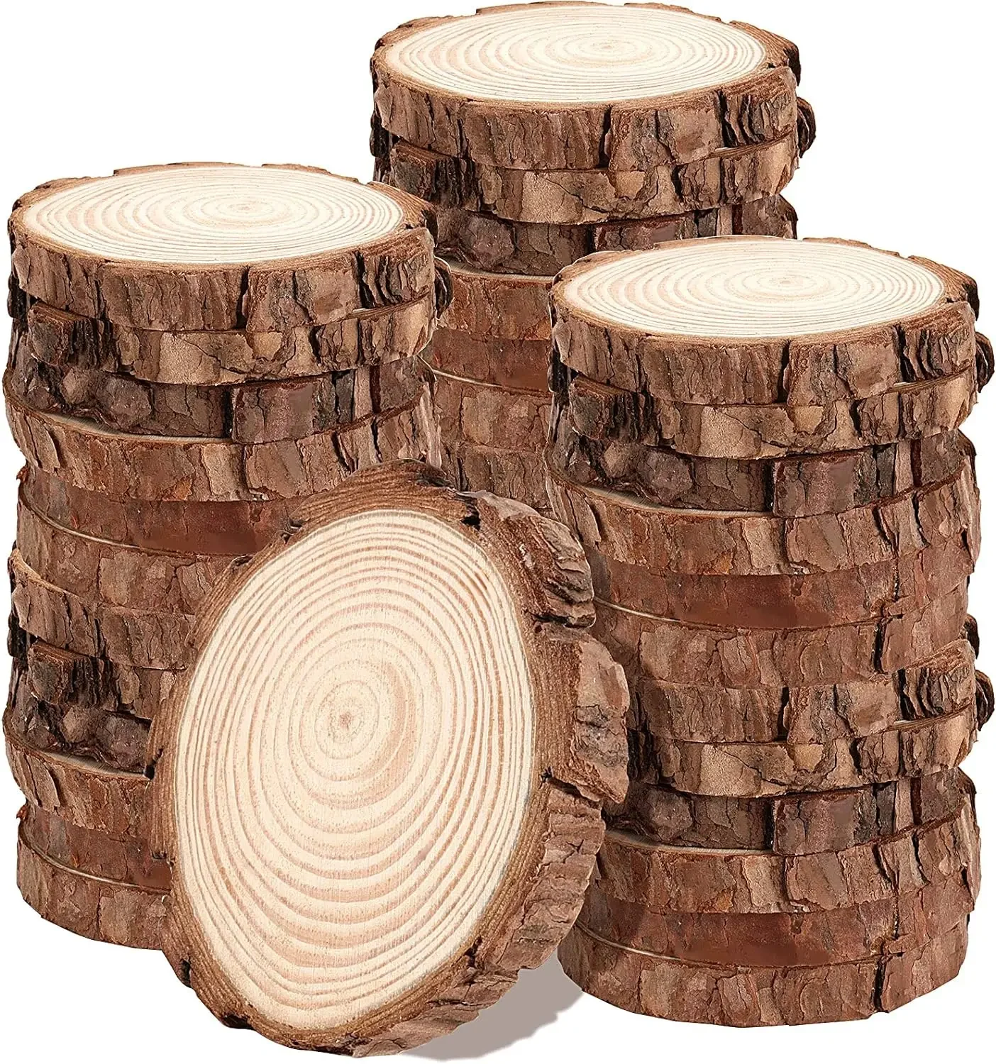 50PCS Natural Wood Slices Craft Wood Kit Unfinished Predrilled with Hole Wooden Circles for Arts Ornaments DIY Crafts