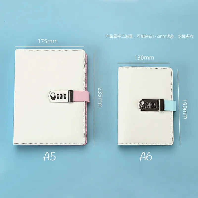 A6/A5 Kawaii Password with Lock Loose-leaf Hand Book Multifunctional Diary Buckle Notepad Simple Student Stationery Notebook